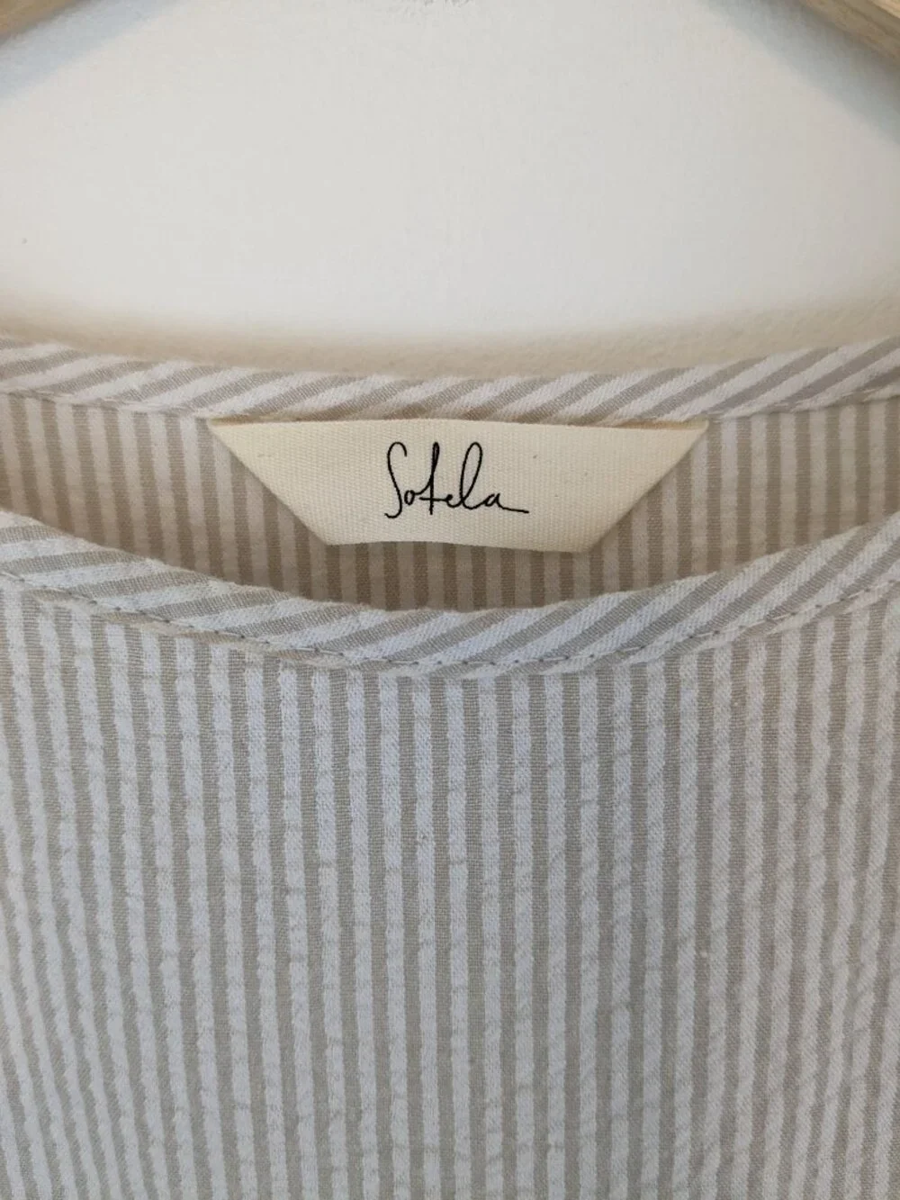 Sotela Shift Dress Beige Tan & White Vertical Stripe - Picture 3 of 8